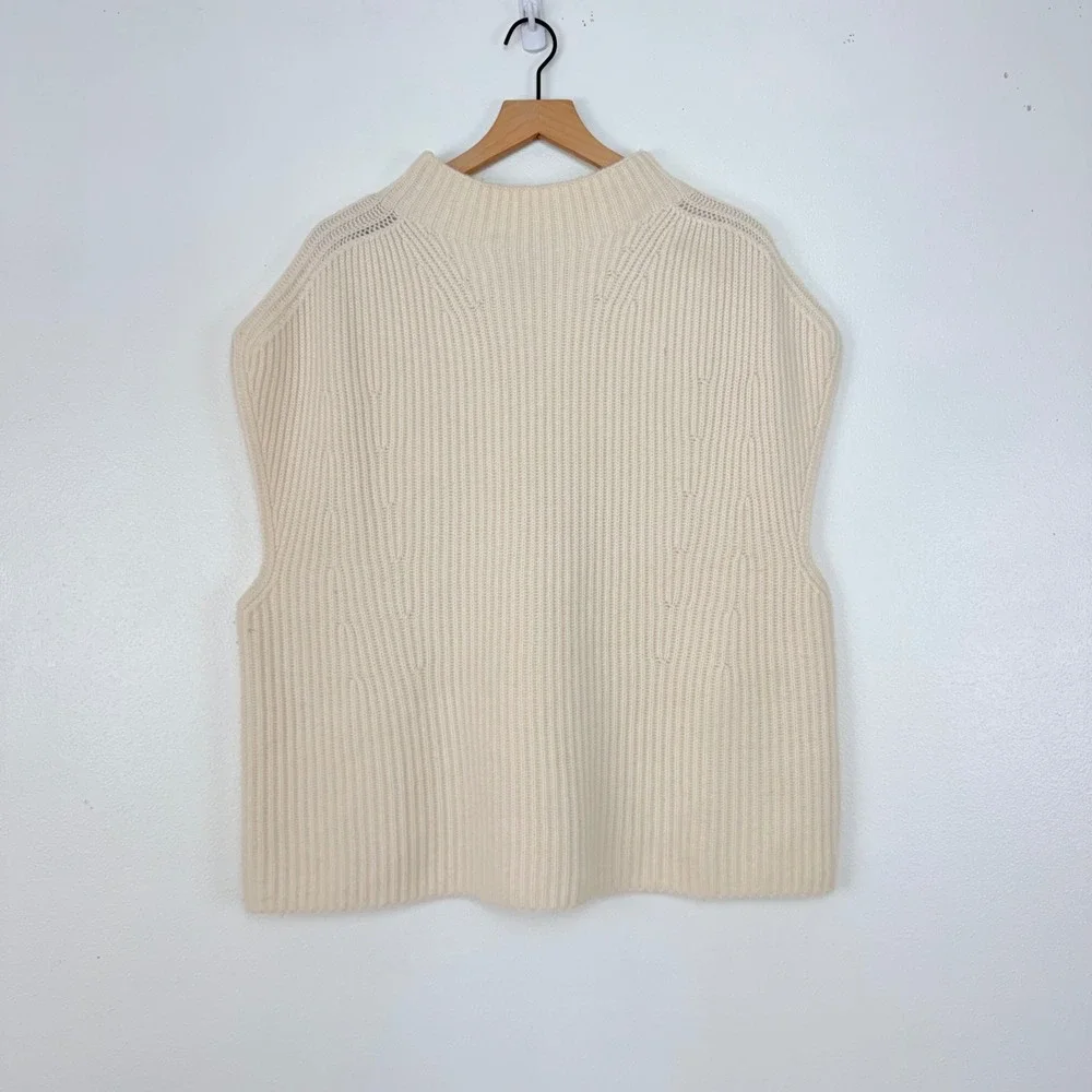 Banana Republic Oversized Sweater Vest M/L Cream Mock‎ Neck Cashmere Merino Wool